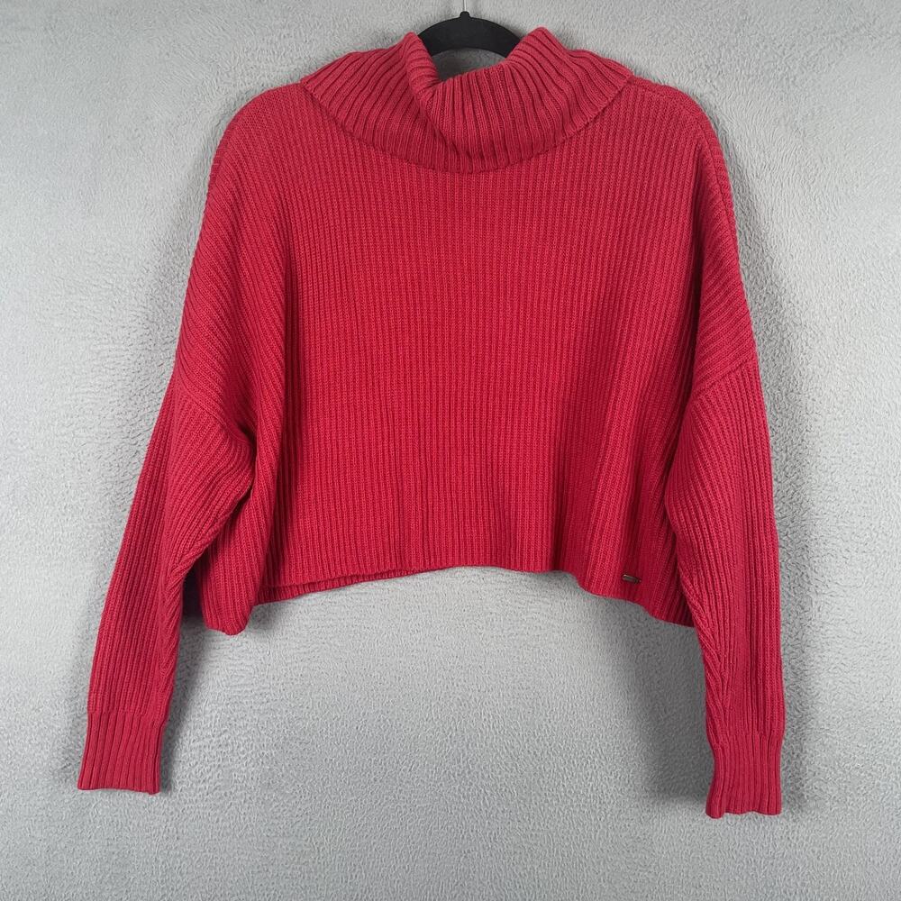 Hollister Sweater Pullover Womens S Red Turtleneck Oversized Cotton Acrylic